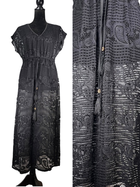 Spiaggia Dolce Dresses & Skirts - Black Crochet Maxi Dress Swim Cover Up Drawstring Beach Sleeveless Long Boho